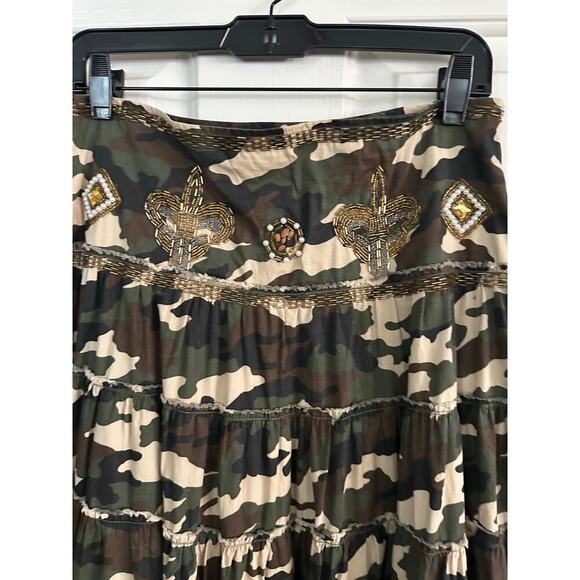 Flair Collection Women's Green Camouflage tiered Maxi Skirt Size Medium Y2K - Picture 9 of 10